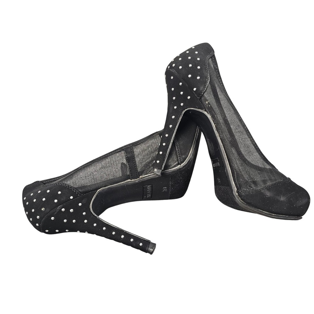 Madeline Girl Black‎ Polka Dot Mesh Stiletto Heels Party Shoes Womens 8M